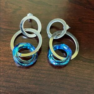 Silver and Blue Hoop Earrings